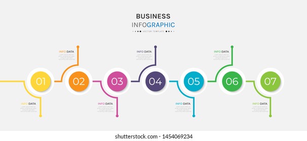 Vector 7 options and steps Infographics Template Design. Business data visualization timeline template design.