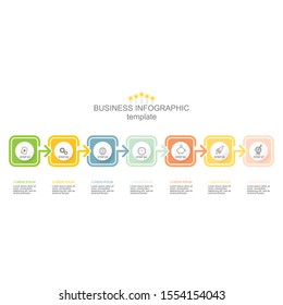 Vector 7 steps timeline infographic template with arrows. Vector illustration