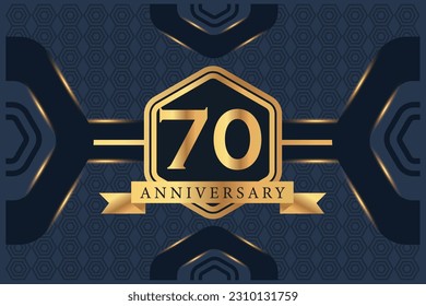 Vector 70 años de celebración logo diseño vectorial con color negro elegante sobre fondo azul