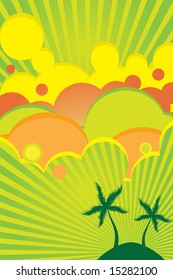 Vector - 70s Retro Colorful Summer Party Poster With Beach Theme.