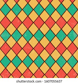 Vector 70s retro vintage style diamond lines seamless pattern background with texture