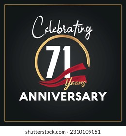 Vector 71st year anniversary celebration logo with ring and elegance golden color isolated vector design