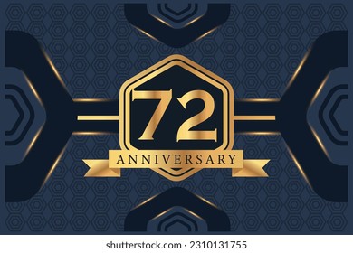 Vector 72 años celebración del aniversario logo diseño vectorial con color negro elegante sobre fondo azul