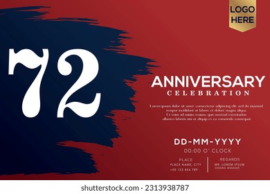 Vektor 72 Jahre Jubiläum mit blauer Bürste einzeln auf rotem Hintergrund, Vektordesign
