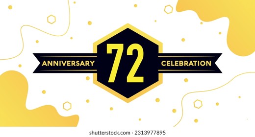 Vector 72 years anniversary logo vector design with yellow geometric shape with black on white background
