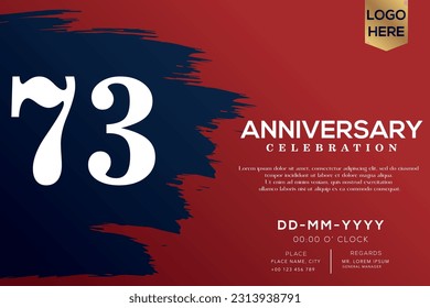 Vector 73 años aniversario con cepillo azul aislado en el diseño de vectores de fondo rojo