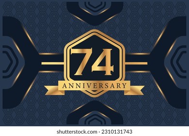 Vector 74 year anniversary celebration logo vector design with black elegant color on blue background