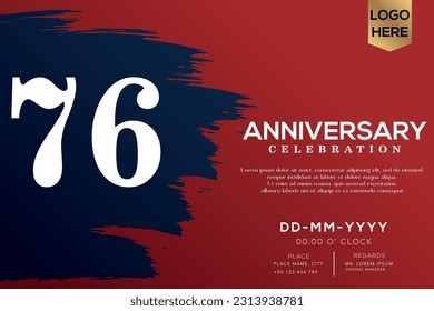 Vector 76 años aniversario con pincel azul aislado en el diseño de vectores de fondo rojo