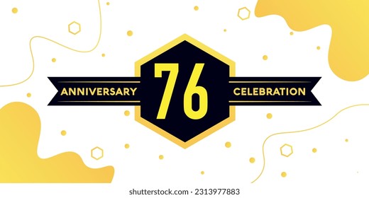 Diseño vectorial del logotipo vectorial de 76 años con forma geométrica amarilla con fondo negro sobre blanco