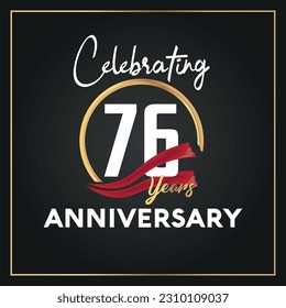 Vector 76th year anniversary celebration logo with ring and elegance golden color isolated vector design