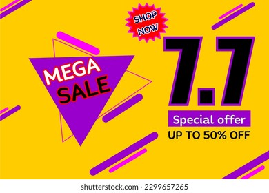 Vector 7.7 Mega Sale for Poster or banner .7 July sale banner design templates for social media and website,Special Offer Sale 50% Off .