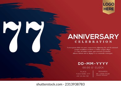 Vector 77 años aniversario con pincel azul aislado en el diseño de vectores de fondo rojo