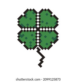 Vector 8 Bit Four Leaf Clover. Pixel art icon