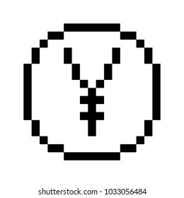 Vector 8 bit pixel art yen icon. Black and white concept of yen currency. 