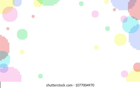 Vector 8 bit pixel art banner with transparent bubbles on background. Pastel colors. Suitable for ads, websites or cards. Copyspace in the middle