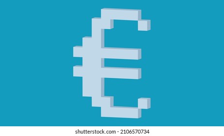 Vector 8 bit pixel art euro icon. Color concept of euro currency. vector illustration isolatedon blue