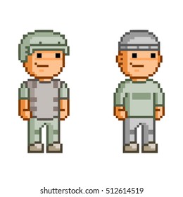 Vector 8 bit pixel hero for game and design.