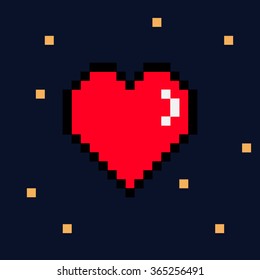 Vector 8 Bit Pixel Red Heart Valentines Day Retro Card