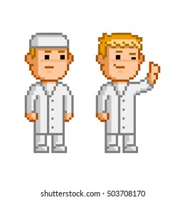 Vector 8 bit pixel set of doctors and surgeons.