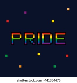 Vector 8 bit Pride color pixel retro card