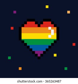 Vector 8 Bit Pride Pixel Heart Valentines Day Retro Card