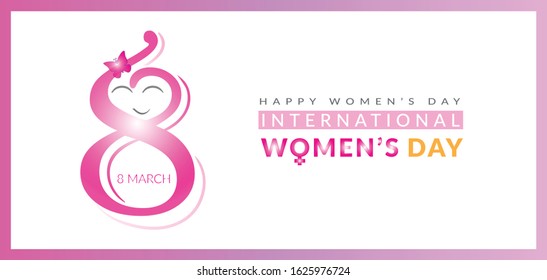 Vector 8 Mar international women's day banner With a smiling face drawn, illustration international women's day