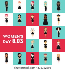 Vector 8 March card with different women with features of appearance.