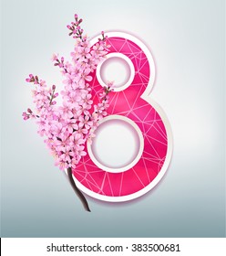 Vector 8 march greeting card with branch of blossom sakura