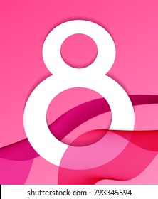 Vector 8 march simple greeting card pink and white colors