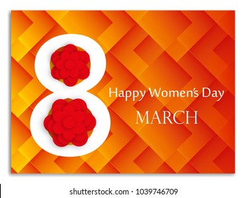 Vector 8 March / Women's Day greeting card on blurred background / postcard. Perfect as invitation or announcement.