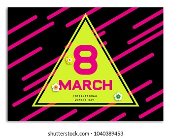Vector 8 March / Women's Day greeting card on blurred background / postcard. Perfect as invitation or announcement.