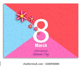 Vector 8 March / Women's Day greeting card on blurred background / postcard. Perfect as invitation or announcement.