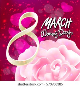 vector 8 march womens day. pink red rose background art
