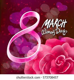 vector 8 march womens day. pink red rose background art