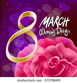 vector 8 march womens day. pink red rose background art