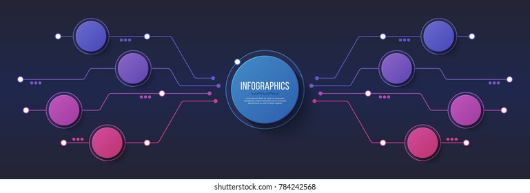 Vector 8 options infographic design, structure chart, presentation template. Editable stroke and global swatches.