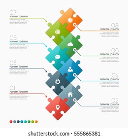 Vector 8 Options Infographic Template With Puzzle Sections For Presentations, Advertising, Layouts, Annual Reports