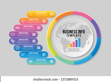 Vector 8 Options and steps Infographics Template Design. Business Data Visualization Timeline with Marketing Icons most useful can be used for presentation, diagrams, annual reports, workflow layout