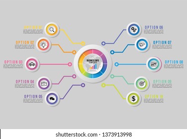 Vector 8 Options and steps Infographics Template Design. Business Data Visualization Timeline with Marketing Icons most useful can be used for presentation, diagrams, annual reports, workflow layout