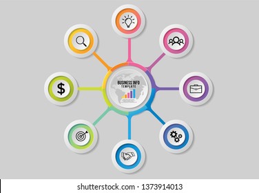 Vector 8 Options and steps Infographics Template Design. Business Data Visualization Timeline with Marketing Icons most useful can be used for presentation, diagrams, annual reports, workflow layout