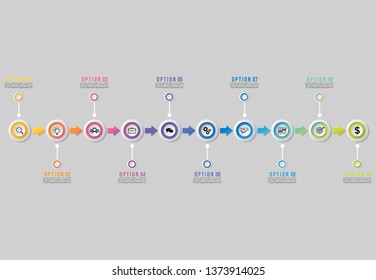 Vector 8 Options and steps Infographics Template Design. Business Data Visualization Timeline with Marketing Icons most useful can be used for presentation, diagrams, annual reports, workflow layout