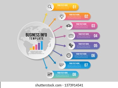 Vector 8 Options and steps Infographics Template Design. Business Data Visualization Timeline with Marketing Icons most useful can be used for presentation, diagrams, annual reports, workflow layout