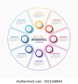 Vector 8 parts infographic design, circle chart, presentation template on white background. Global swatches.