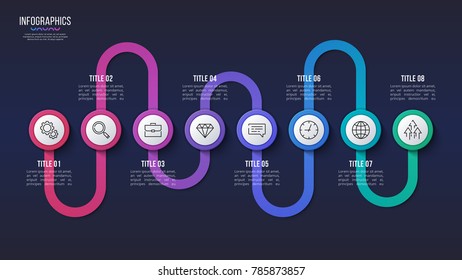 Vector 8 steps infographic design, timeline chart, presentation template. Global swatches.