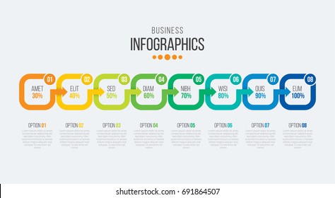 Vector 8 Steps Timeline Infographic Template With Arrows. Vector Illustration