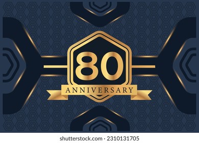 Vector celebración del aniversario 80 años diseño vectorial con color negro elegante sobre fondo azul