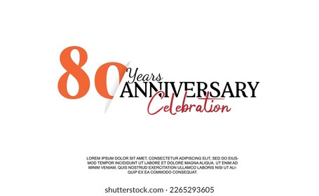 Vector 80 years anniversary logotype number with red and black color for celebration event isolated illustration design. 