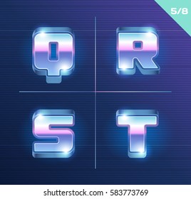 Vector 80's style metallic alphabet.