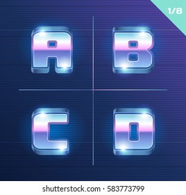 Vector 80's style metallic alphabet.