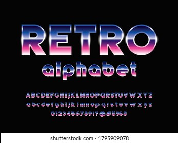 Vector Of 80s Stylized Retro Alphabet Design With Metallic Effect